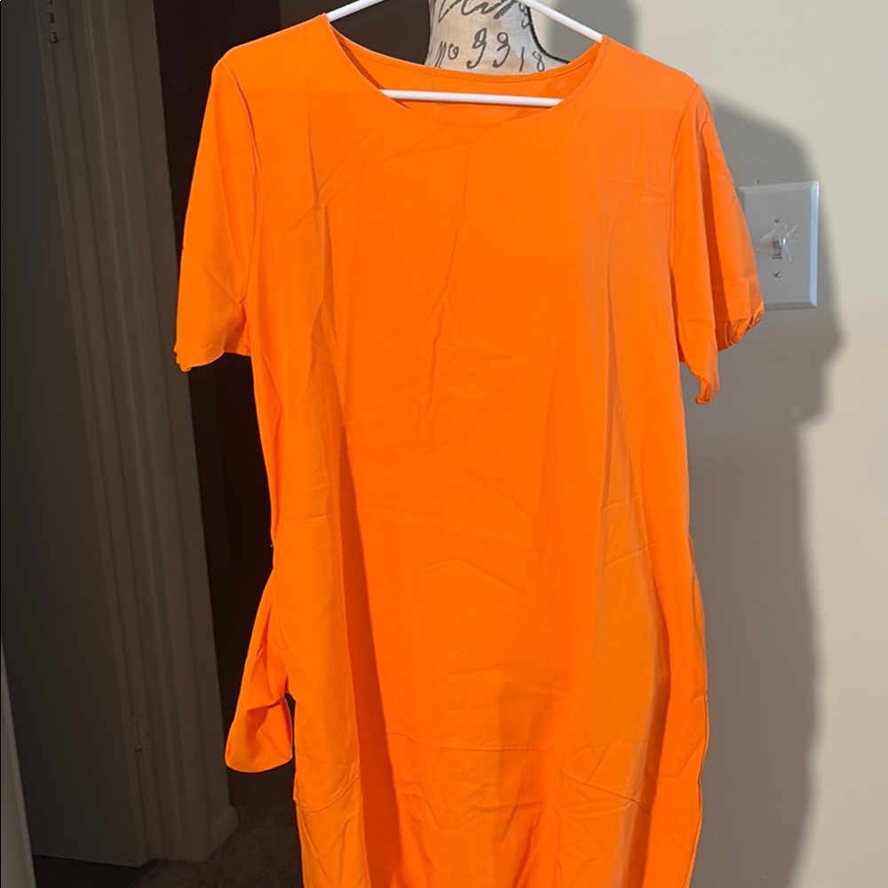 Bright Orange Short Sleeve Dress with pockets
